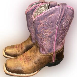 Dan Post Girls Majesty Purple Pink Square Toe Heel Cowgirl Boots Western 1D